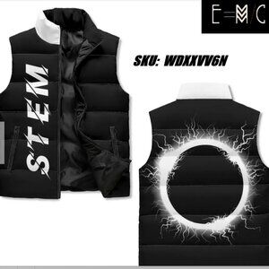New E=M/C2 Black Hole Ebony Unisex Lightweight Stand Collar Zip Up Puffer Vest
